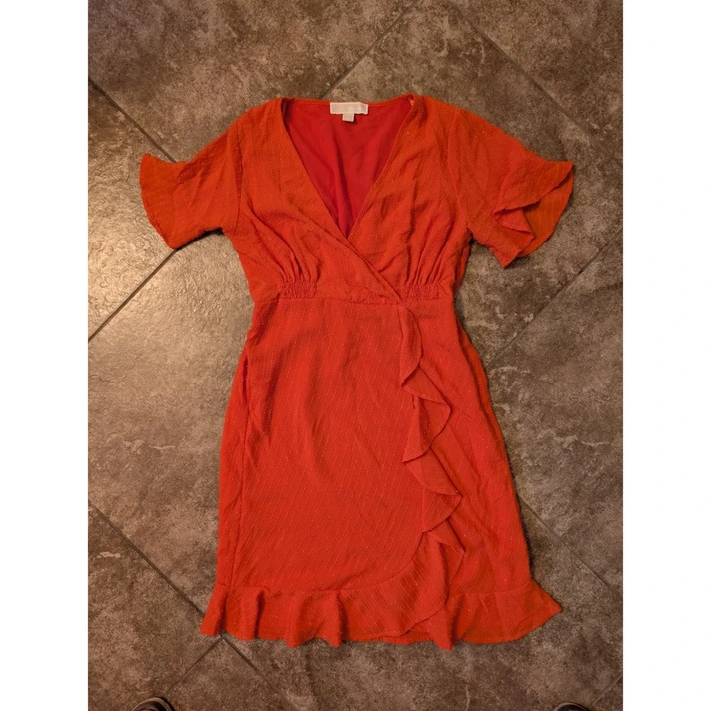 MICHAEL Michael Kors Faux Wrap Mini Dress Bright Deep‎ Orange Size Large
